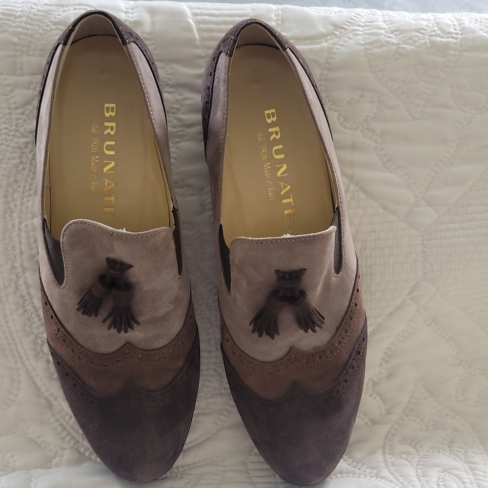 Made In Italy By BRUNATE Two-Tone Brown Tassel Loafers Size 9 - Picture 3 of 15